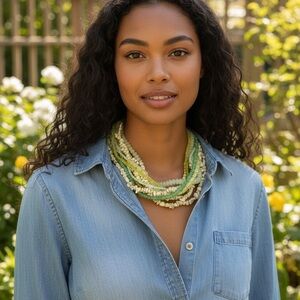 Chico's Green and Yellow Beaded Necklace 22”